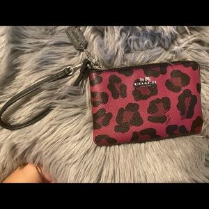 Pink leopard coach wristlet like new condition